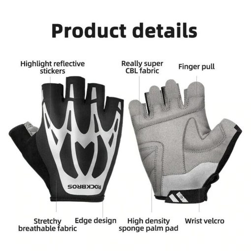 RockBros Half-Finger Cycling Gloves: Reflective Shock-Absorbing RockBros